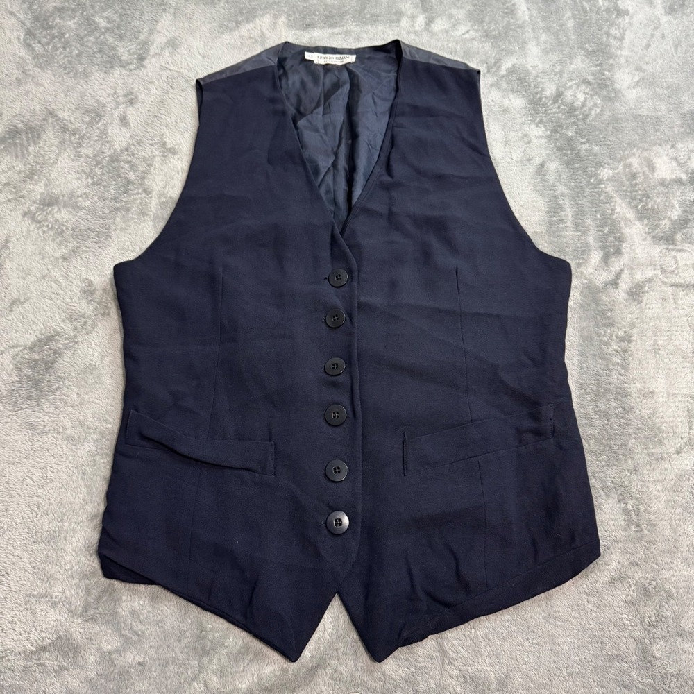 Vintage Giorgio Armani Le Collezioni Navy Wool Vest Made in Italy Women 12/46